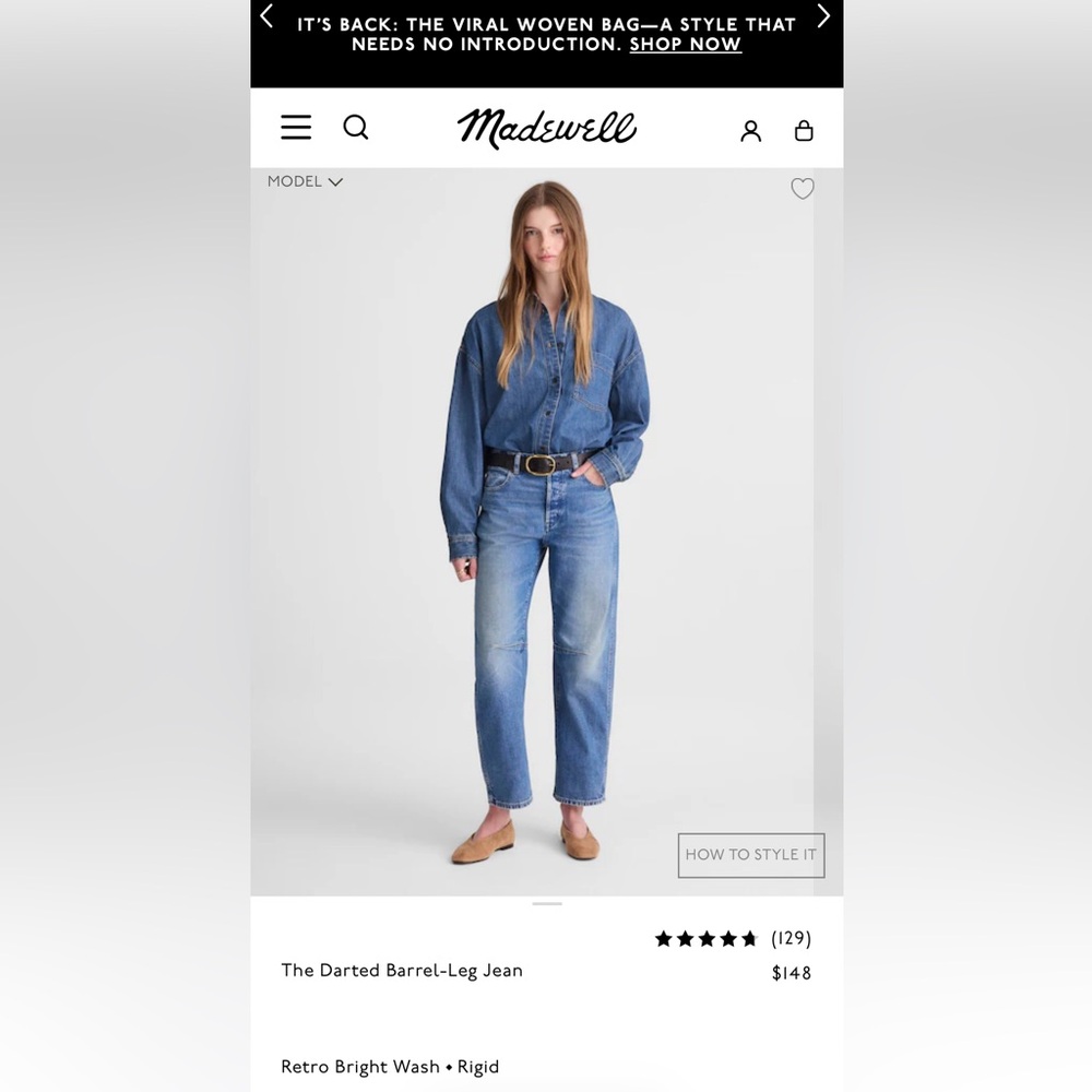 Madewell Darted Barrel Jeans, nwt